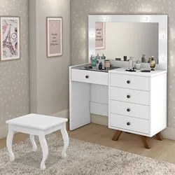 Penteadeira Camarim 5 Gavetas Com Banqueta Luna Branco - Móveis Lupi
