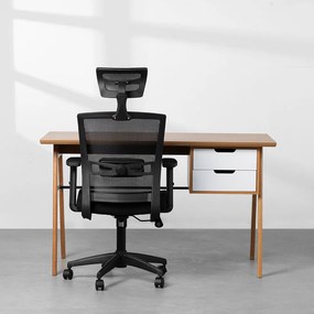 Conjunto Office - Escrivaninha Vintage 2 Gavetas 1,30m Freijó e Branco + Cadeira de Escritório Toledo Alta Preto