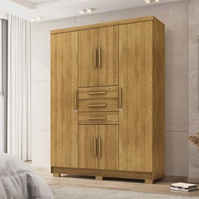 Guarda Roupa Casal Belga 6 Portas de Bater 3 Gavetas com Cabideiros Nature G98 - Gran Belo