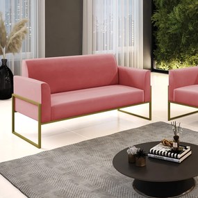 Sofá Namoradeira Base Industrial Alta Dourado Marisa Suede D03 - D'Rossi - Rose