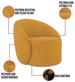 Sofá 3 Lugares Orgânico 180cm Morgan e 2 PoltronasLua Veludo D03 - D'Rossi - Mostarda