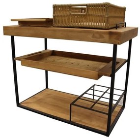 Carrinho Bar Bergen em Madeira e Fibra cor Mel com Base Metal Preta 95 cm - 69456 Sun House