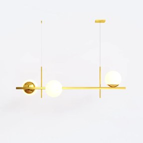 Pendente Marble Retângular 80X26Cm Alumínio E Globo Ø12Cm Fosco 3Xg9 -... (DOURADO BRILHO, FOSCO)
