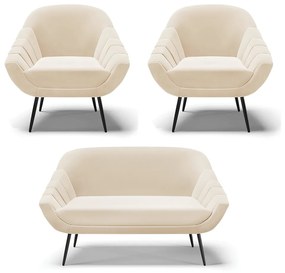Kit 01 Namoradeira 02 Lugares e 02 Poltronas Giovana Suede Bege Pés Palito De Ferro - D'Rossi