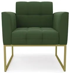 Sofá Namoradeira e 1 Poltrona Base Industrial Dourado Ana Suede Verde