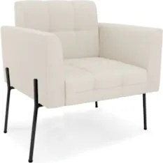 Poltrona Para Sala Pé Metal Preto Kit 2 Ana Linho Bege - Ibiza