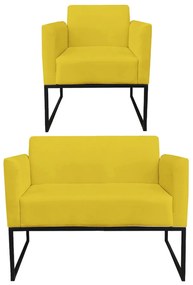 Sofá Namoradeira com Poltrona Base Industrial Preto Marisa Suede D03 - D'Rossi - Amarelo