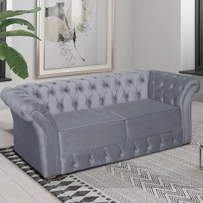 Namoradeira Sofá 2 Lugares Chesterfield Capitonê 186cm Veludo Cinza - Sheep Estofados - Cinza