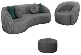 Conjunto Decorativo Sofá 240cm e Poltrona Clarke com Puff Round Linho Chumbo G45 - Gran Belo