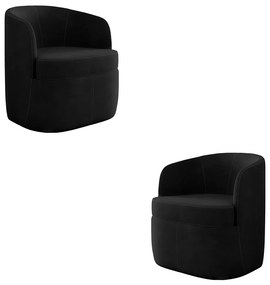 Kit 2 Poltronas Decorativas Design Moderno Bel Sala de Estar Base Giratória Veludo Preto G33 - Gran Belo
