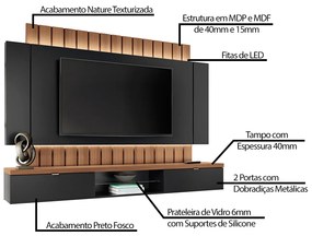 Painel Home Suspenso 2.2 para TV até 70 Sala de Estar Shawn Preto / Nature G26 - Gran Belo