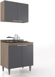 Armário de Cozinha e Balcão Cooktop Pérola Z34 Freijó/Grafite - Mpozen
