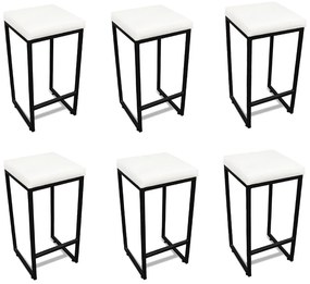 Banqueta Alta para Cozinha Industrial Kit 6 Nick Preto e Sintético D03 - D'Rossi - Branco