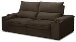 Sofá Retrátil 3 Lugares com Porta Copo 210cm Andes F05 Veludo Marrom E