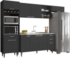 Armário de Cozinha CP04 Com Pia 150cm Pérola Z34 Preto      - Mpozenat