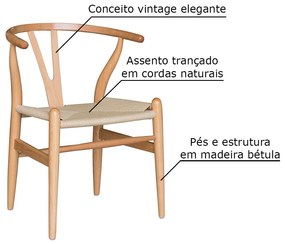 Kit 2 Cadeiras Decorativas Sala de Jantar e Cozinha Bella Madeira Bétula Bege G56 - Gran Belo