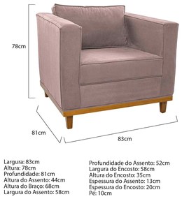 Kit Sofá 2 Lugares e Poltrona Europa Linho Rosê ADJ Decor
