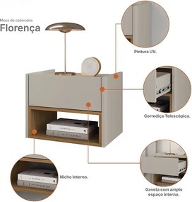 Mesa De Cabeceira Florença Off White/Cedro - Casa D Móveis