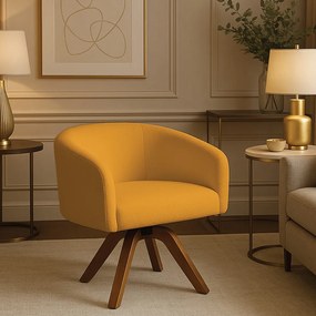 Poltrona Sala Base Giratória Madeira Arielle Bouclê D03 - D'Rossi - Mostarda