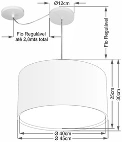 Lustre Pendente Cilíndrico Com Desvio Md-4307 Cúpula em Tecido 45x30cm Preto - Bivolt