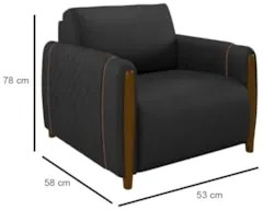 Poltrona Decorativa para Sala de Estar 98cm Amaranto Z32 PU Preto - Mp