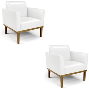 Kit 2 Poltronas Base de Madeira Fixa Castanho Marisa Corano D03 - D'Rossi - Branco