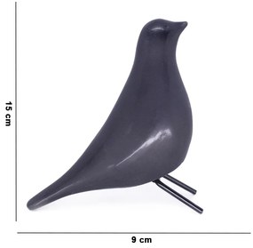 Escultura Pássaro Pomba Cerâmica para Escritório Preto 15 Cm - D'Rossi