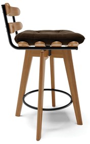 Banqueta Giratória Costela Suede Base Madeira MA70 - DRossi - Marrom