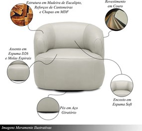 Poltrona Decorativa Verona Sala de Estar Base Giratória em Aço Couro Off White G88 - Gran Belo