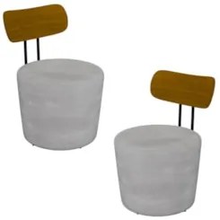 Kit 2 Poltronas Decorativas Redondas 53cm Le Moon Z32 Veludo Cinza - M