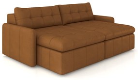 Sofá Retrátil Bipartido Sala de Estar Belém 204cm Couro Caramelo G52 - Gran Belo