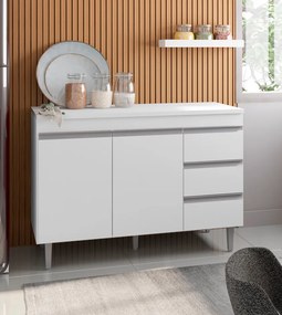 Balcão Cozinha com Tampo 120cm 3 Gavetas Leticia Branco A01 - D'Rossi