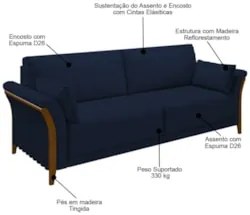 Kit Sofá Living 3 Lugares e Poltrona 102cm Pés Madeira Roya Z32 Veludo