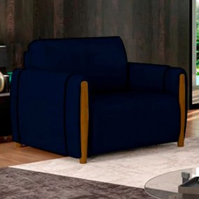 Kit 2 Poltronas Decorativas Pés Madeira Maceió Veludo Azul Marinho G45 - Gran Belo