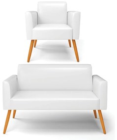 Sofá Namoradeira com Poltrona Pés Palito Castanho Marisa Corano D03 - DRossi - Branco