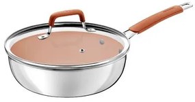 Frigideira Funda Tramontina Romagna Aço Inox Revestimento Cerâmico 24 cm 3,1 L Marfim com Tampa de Vidro