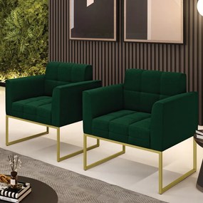 Poltrona Decorativa Industrial Dourado Kit 2 Elisa Bouclê D03 - DRossi - Verde