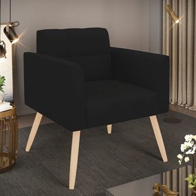 Poltrona Elisa Linho Pés Palito Natural D03 - D'Rossi - A79 Preto