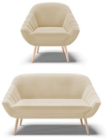 Kit 01 Namoradeira 02 Lugares e 01 Poltrona Giovana Linho Pés Palito Natural - Indo Decorar - A27 Areia