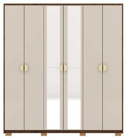 Guarda Roupa Casal Marlin 6 Portas de Bater 2 com Espelhos 4 Gavetas com Nichos MDF Nogueira/Fendi G98 - Gran Belo
