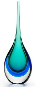 Gota Alta Bicolor Verde com Água-marinha Murano Cristais Cadoro