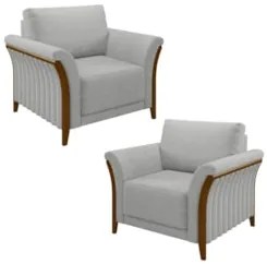 Kit 2 Poltronas Decorativas Sala de Estar 102cm Pés Madeira Roya Z32 L