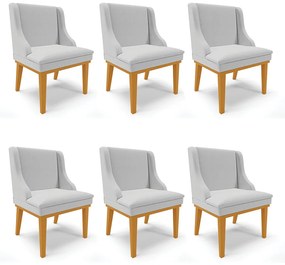 Cadeira Sala Jantar Kit 6 Liz Base Madeira Castanho Linho D03 - D'Rossi				 - A05 Cinza