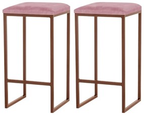 Kit 2 Banqueta Decorativa Billie Base Bronze Suede Rosa G41 - Gran Belo