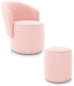 Poltrona e Puff Redondo Orgânico para Sala Malu Suede M11 - D'Rossi - Rosa Bebê