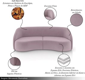 Sofá Decorativo Sala de Estar Bipartido 318cm Clarke Veludo Rosê G45 - Gran Belo