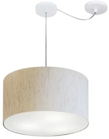 Lustre Pendente Cilíndrico Com Desvio De Centro Md-4163 Cúpula em Tecido 40x25cm Linho Bege - Bivolt
