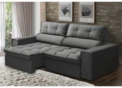 Sofá Retrátil Reclinável 3 Lugares 220cm Blanches F05 Veludo Grafite -