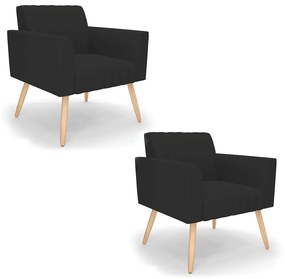 Kit 2 Poltronas Viena Gomada Veludo Preto Pés Palito Natural - D'Rossi