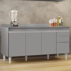 Balcão de Cozinha Para Pia Com Tampo 160cm Arkansas Cinza   - Lumil